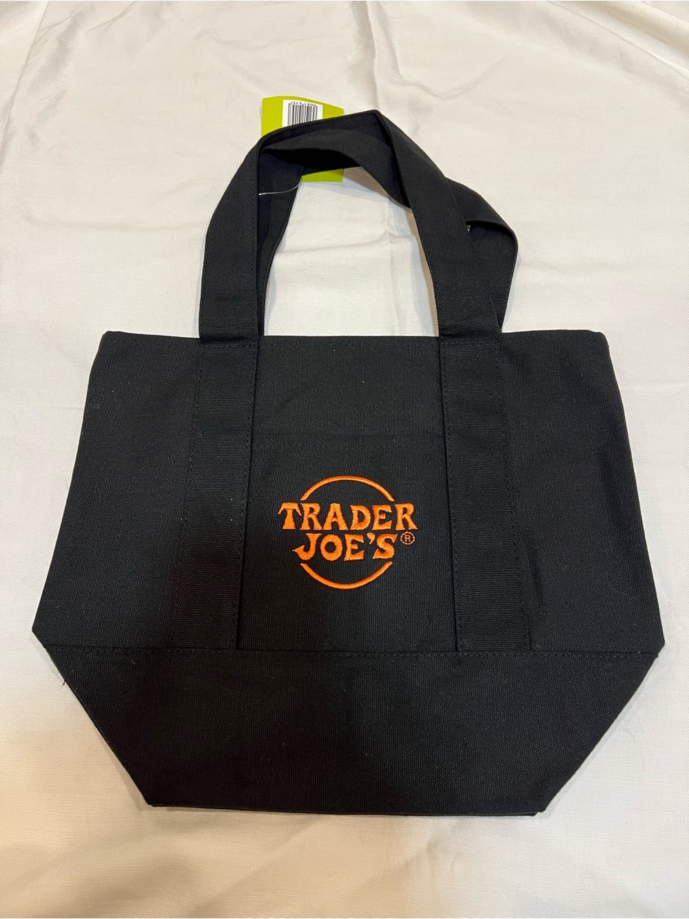Trader Joe's Black Canvas minie Tote Bag with Orange Logo